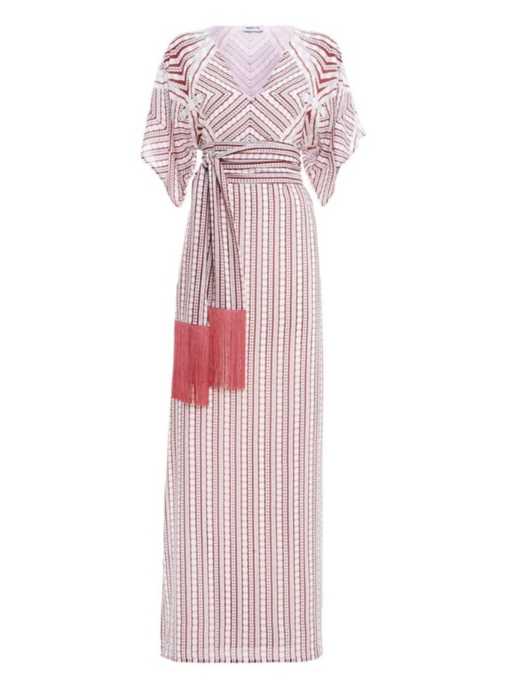 Paolita Kito Maxi Dress Kimono Flutter Sleeves GeoPrint Tassel Tie Resortwear S - Picture 2 of 16